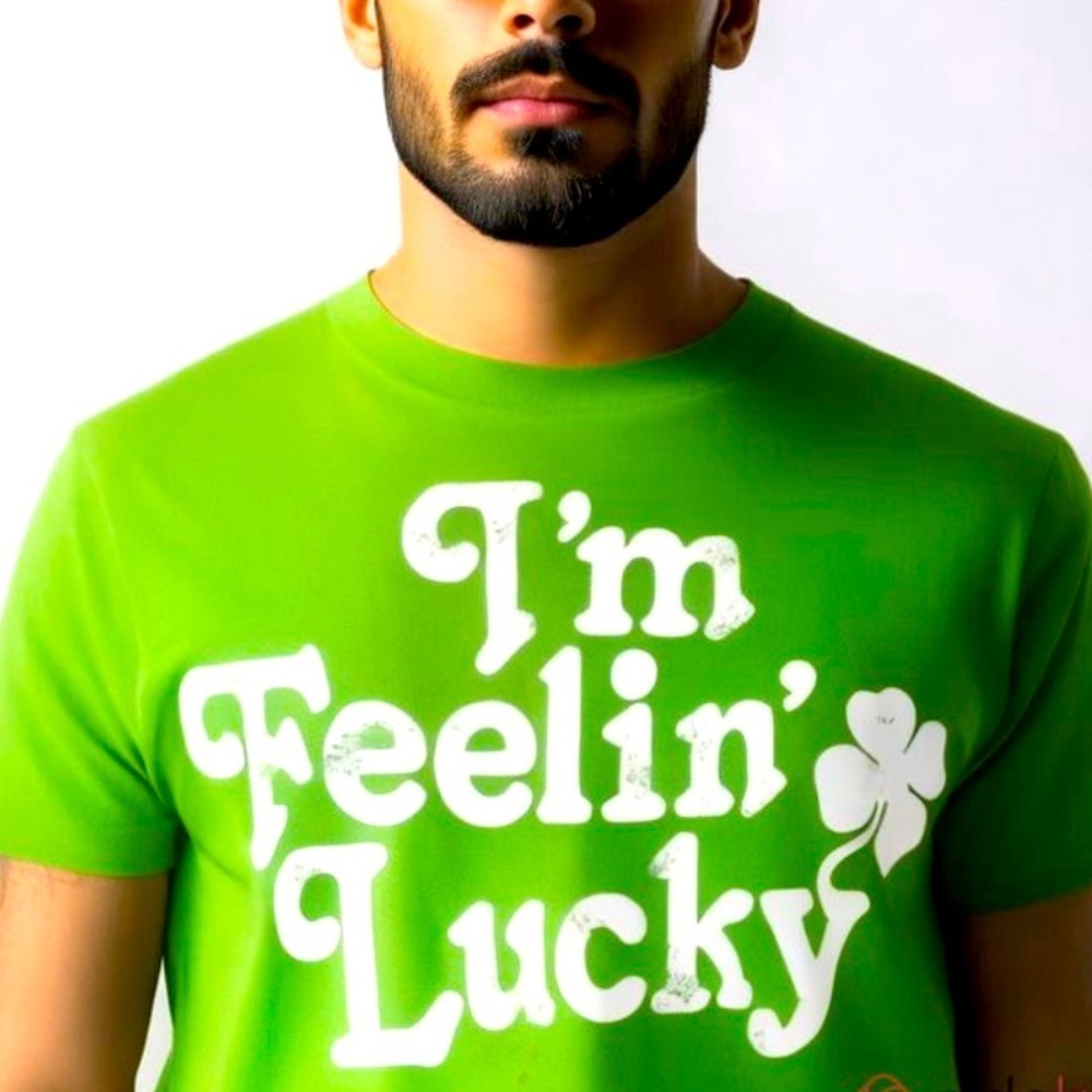 Mad Engine St. Patrick's Day "I'm Feelin' Lucky" Green Clover Tee - Size M